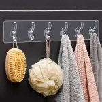 Plastic Adhesive 6 Hook Strip: Strong Self-Stick Wall Hanger for Kitchen & Bathroom (No Drilling)